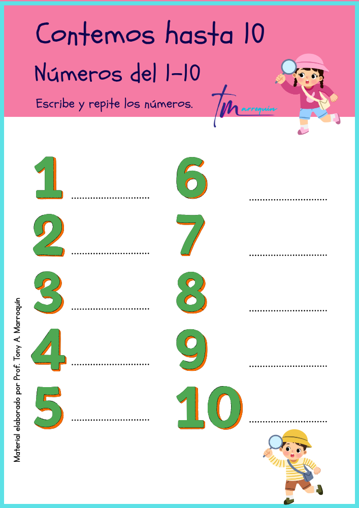 Contemos hasta el 10: ficha didáctica para niños de nivel inicial