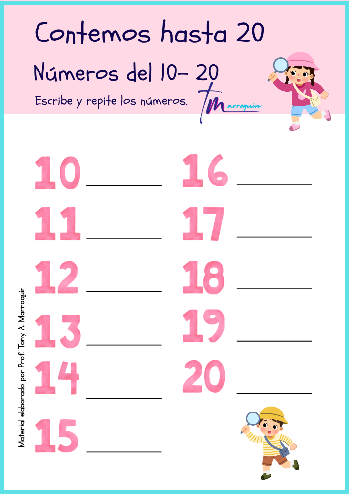 Contemos hasta el 20: recurso para niños que aprenden números del 10 al 20