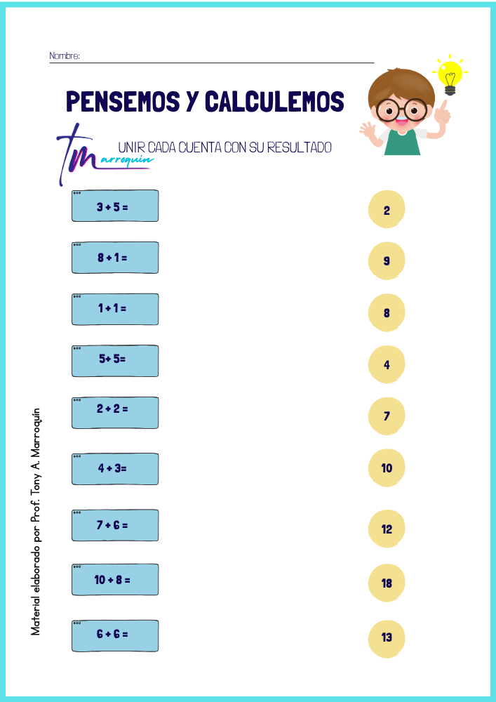 Pensemos y calculemos: ejercicios de sumas básicas para niños