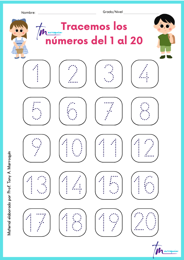 Tracemos los números del 1 al 20 en ejercicios prácticos