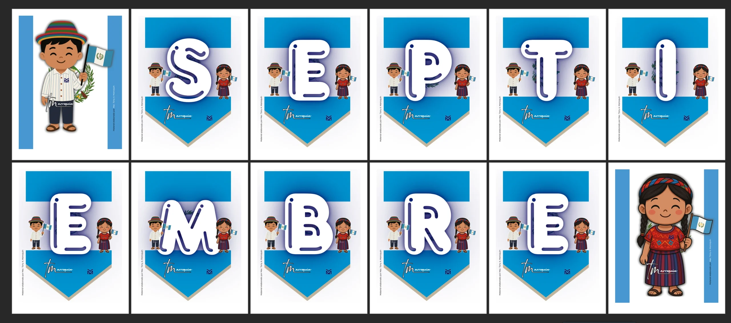 Banderín Septiembre Guatemala con temática de independencia nacional