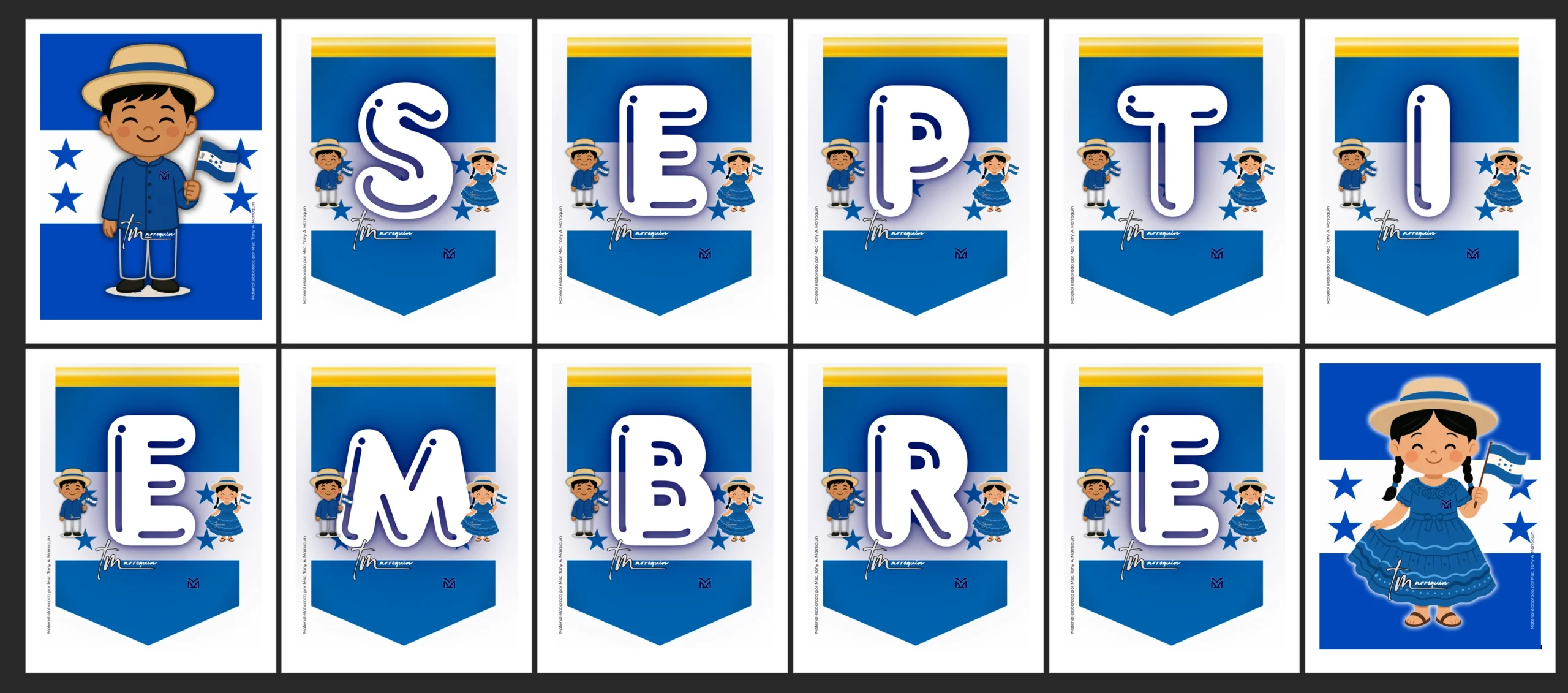 Banderín Septiembre Honduras para conmemorar la independencia patria