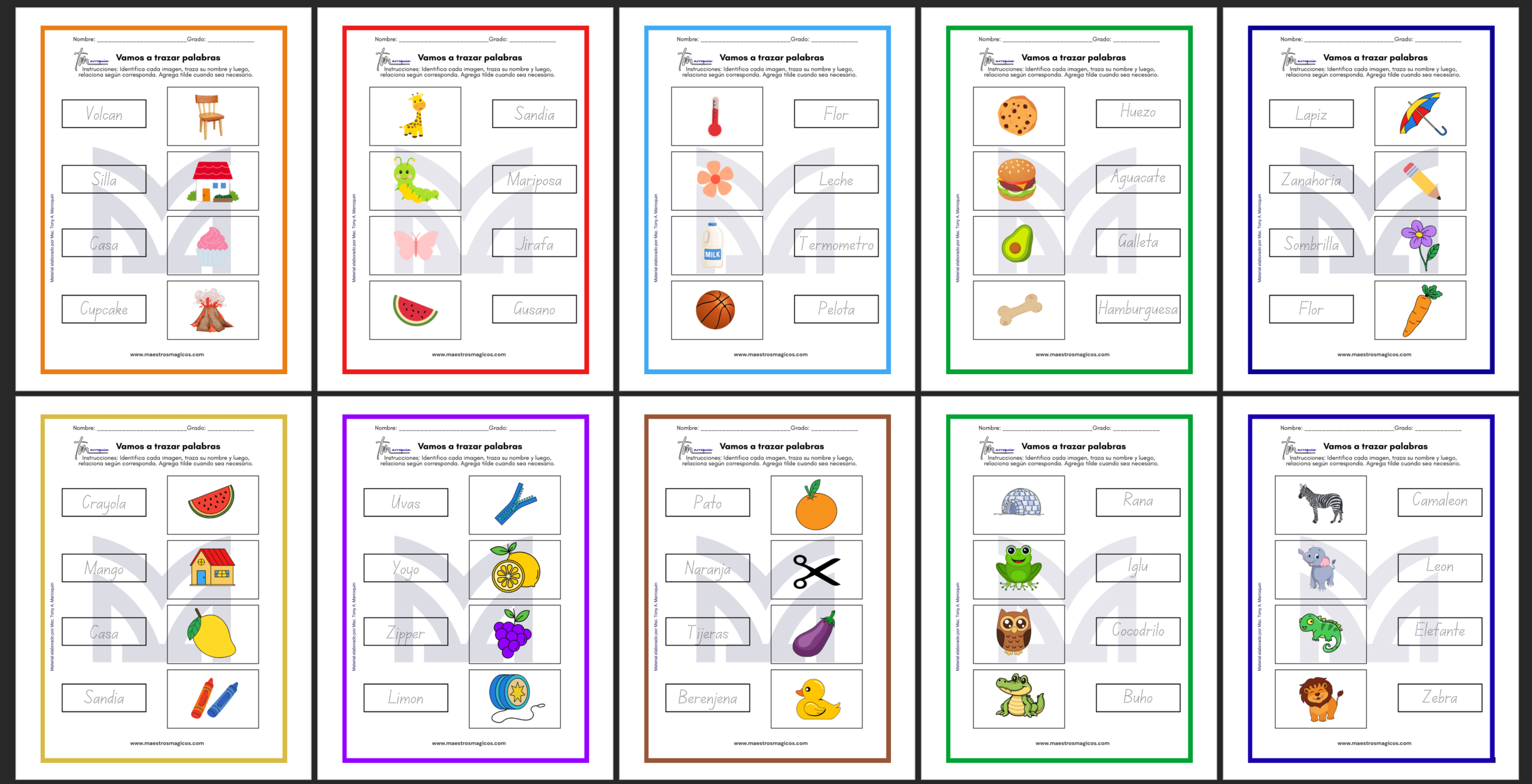 Cuadernillo Juguemos a Trazar Palabras con ejercicios ilustrados para niños