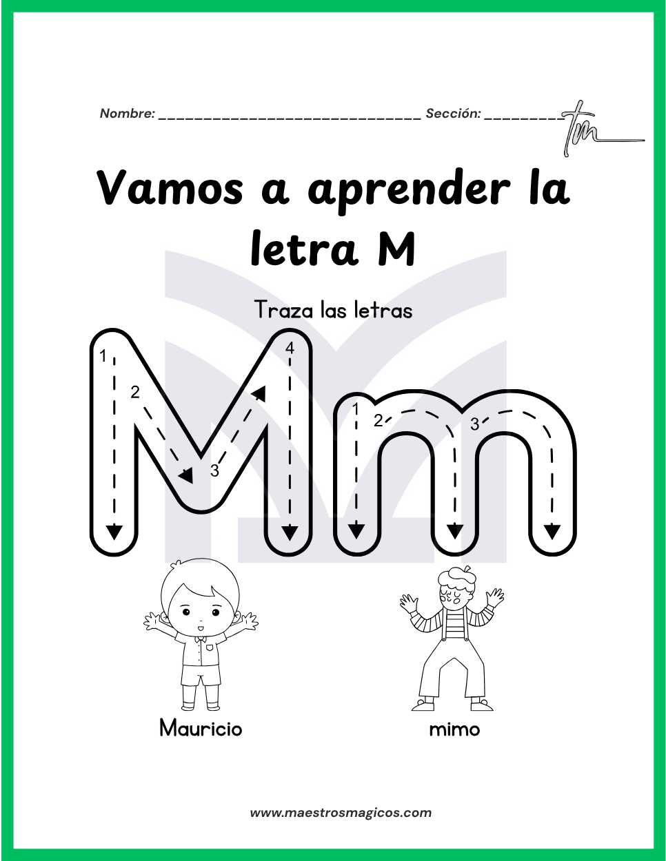 Cuadernillo para aprender y trazar la letra M y m con actividades progresivas