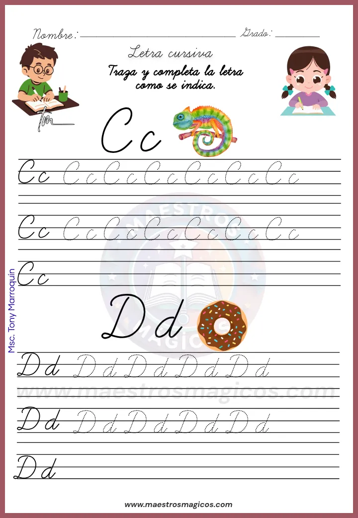 Letras Cc y Dd en el Cuadernillo de letra cursiva