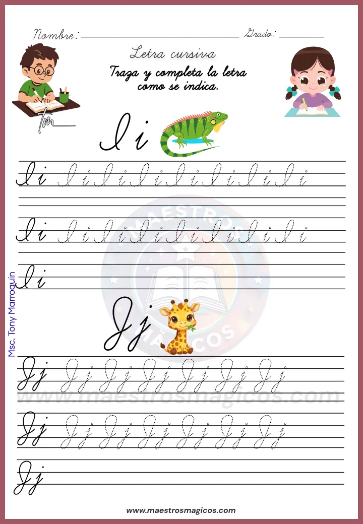 Letras Ii y Jj en el Cuadernillo de letra cursiva
