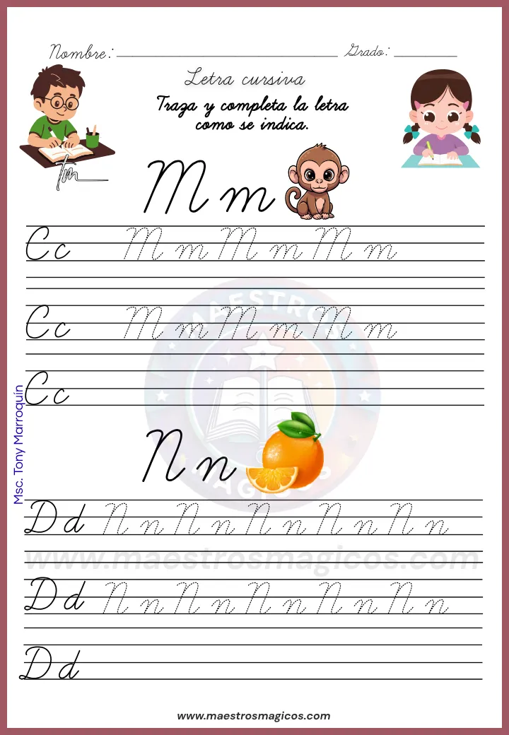 Letras Mm y Nn en el Cuadernillo de letra cursiva