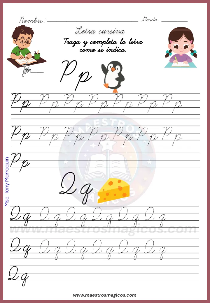 Letras Pp y Qq en el Cuadernillo de letra cursiva