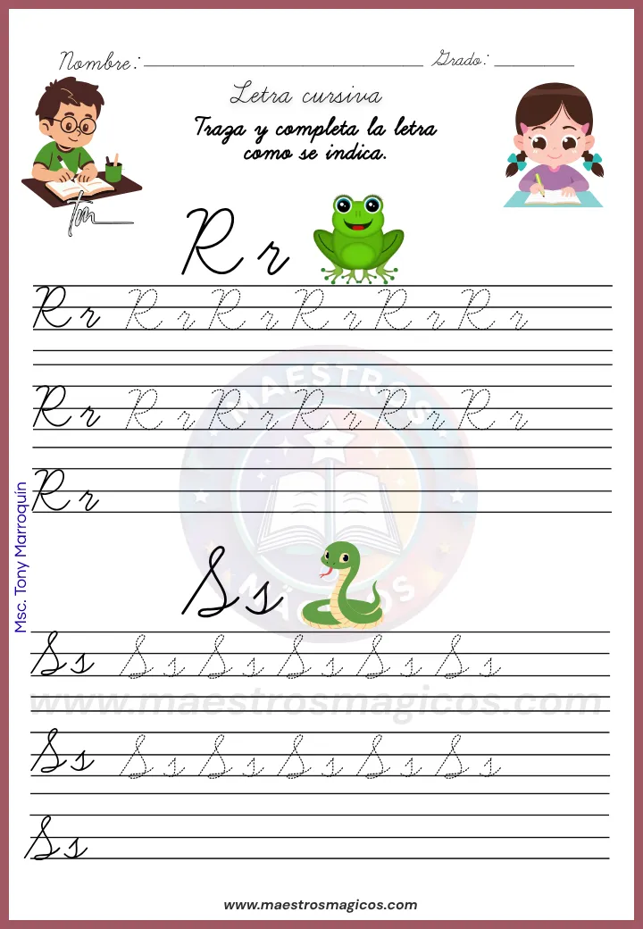 Letras Rr y Ss en el Cuadernillo de letra cursiva