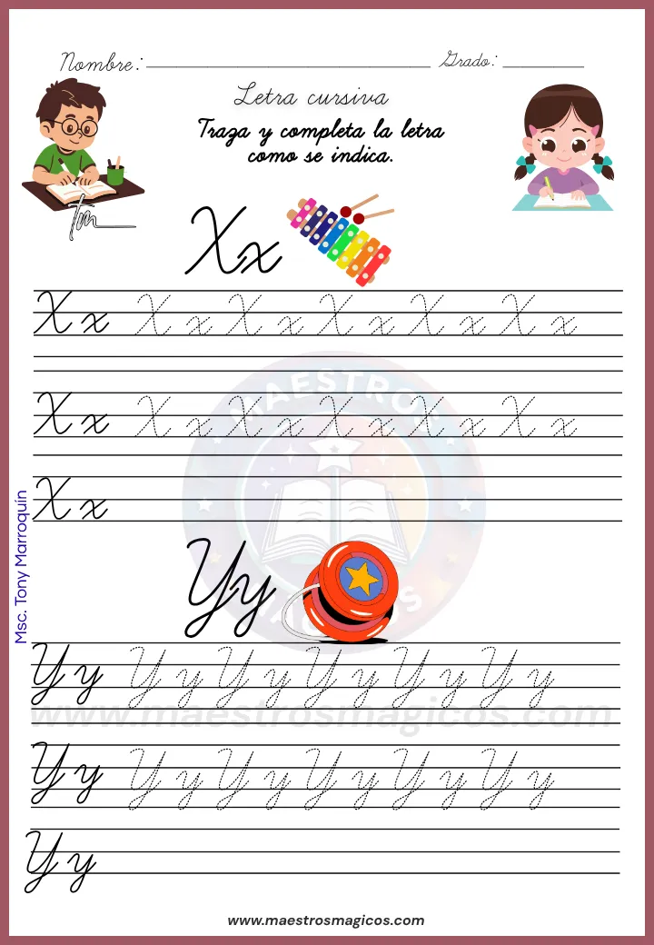 Letras Xx y Yy en el Cuadernillo de letra cursiva