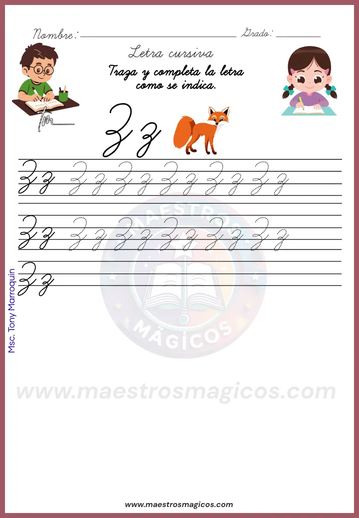 Letra Zz en el Cuadernillo de letra cursiva