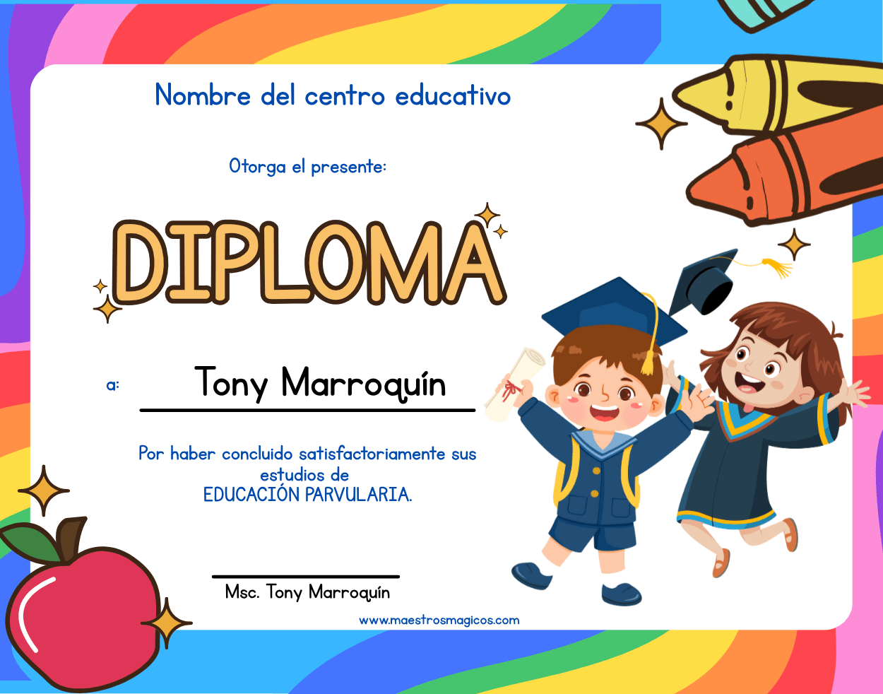 Diploma escolar infantil colorido modelo 22