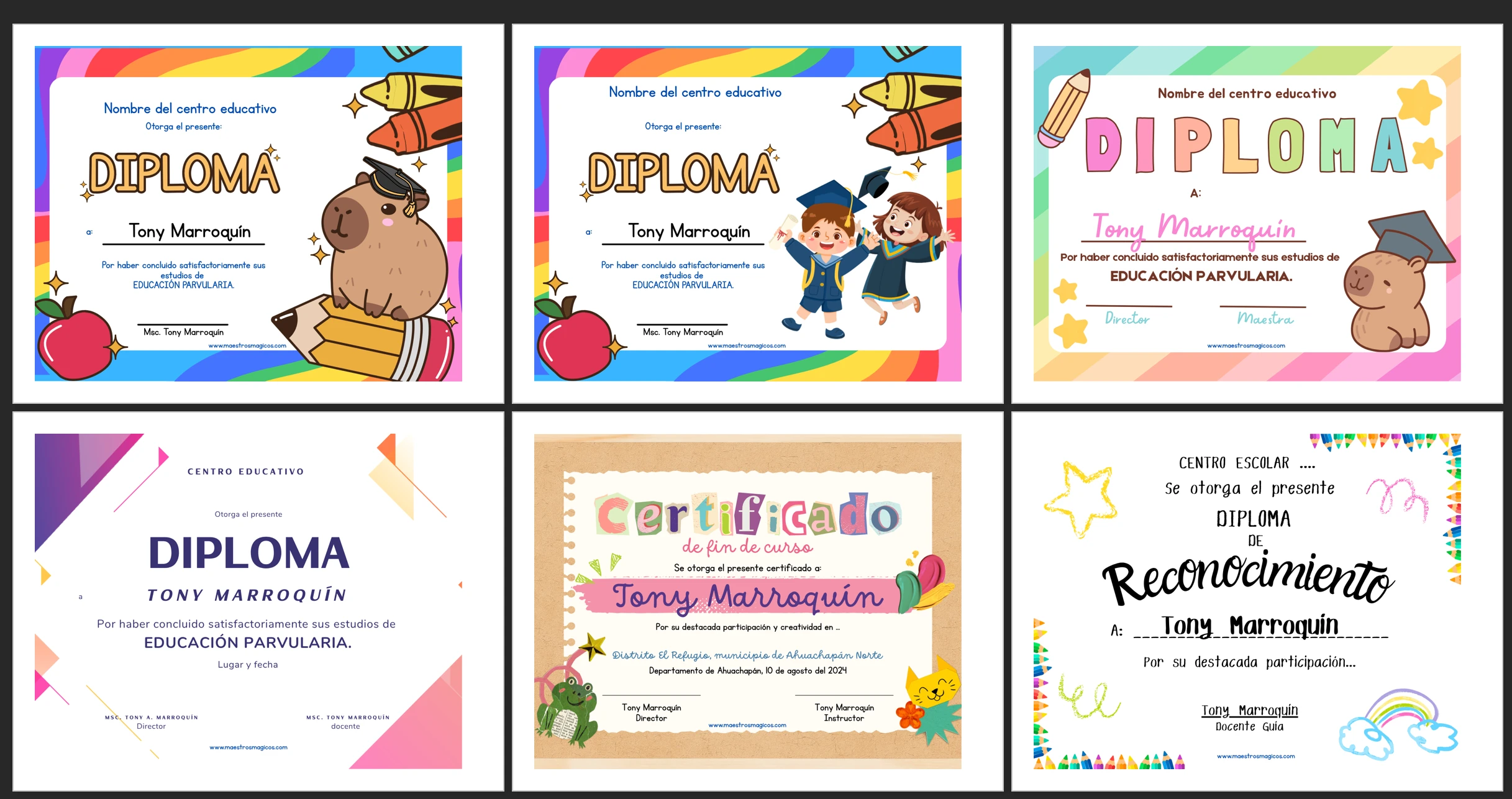 Vista general del set Diplomas infantiles exclusivos pack1