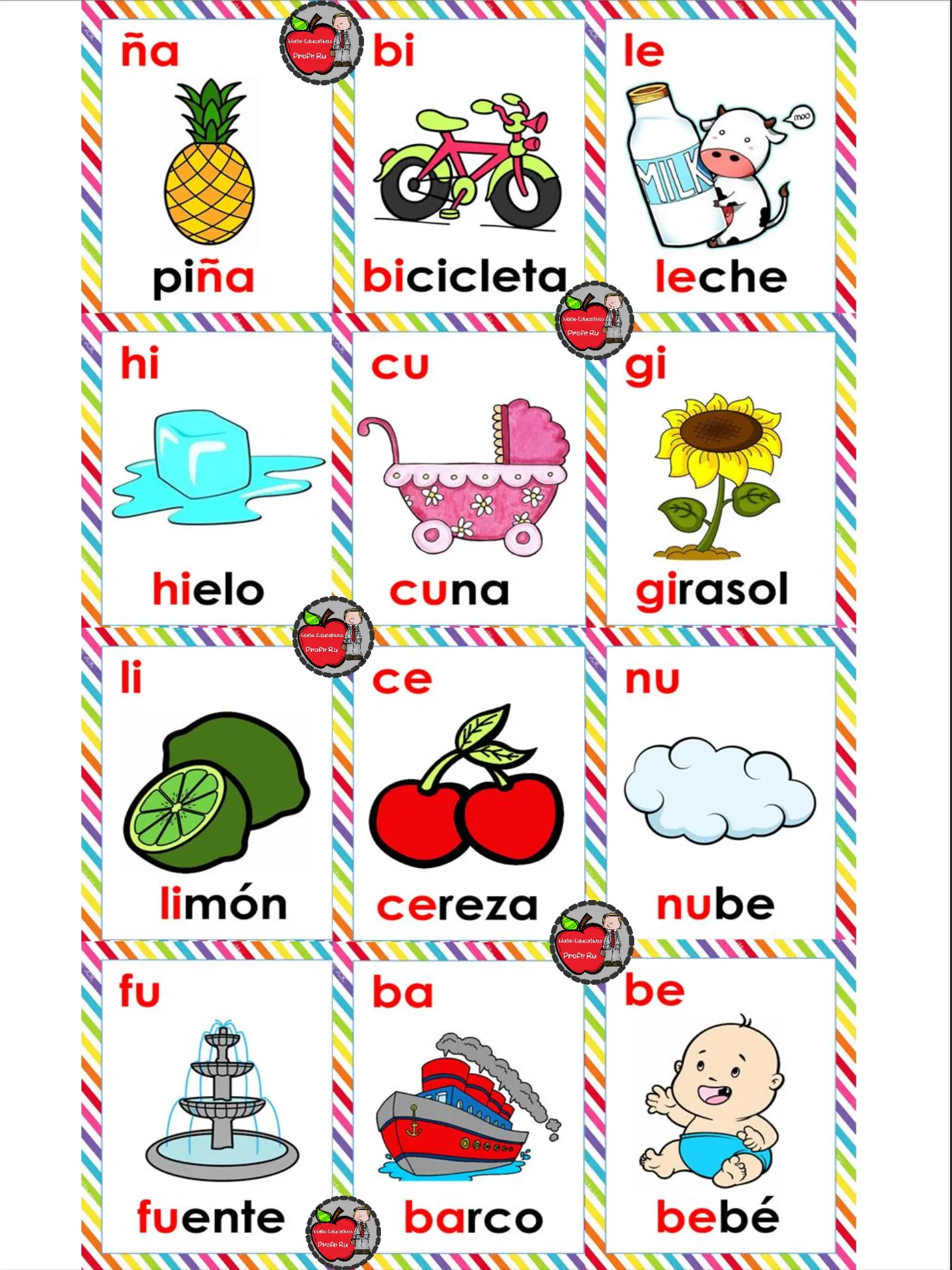 Lotería de sílabas - tableros para el aula