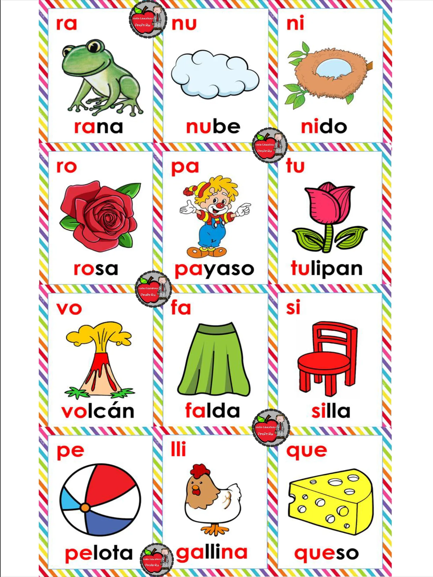 Lotería de sílabas - más tableros