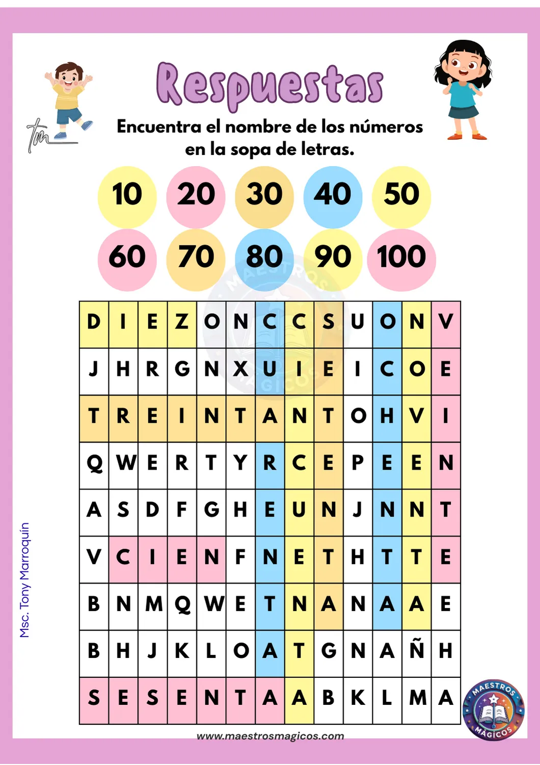 Sopa de letras de números - respuestas