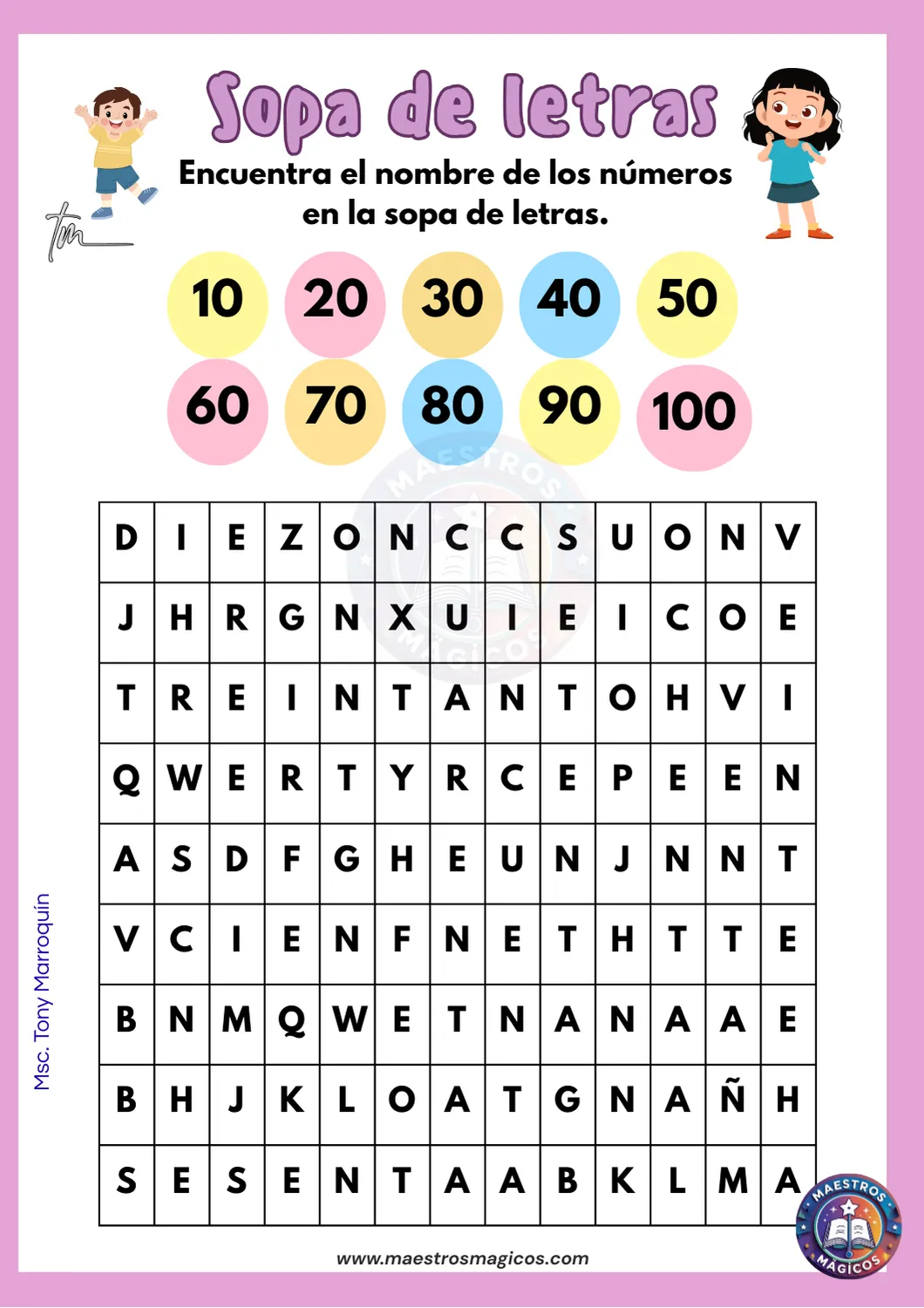 Sopa de letras de números - hoja 3