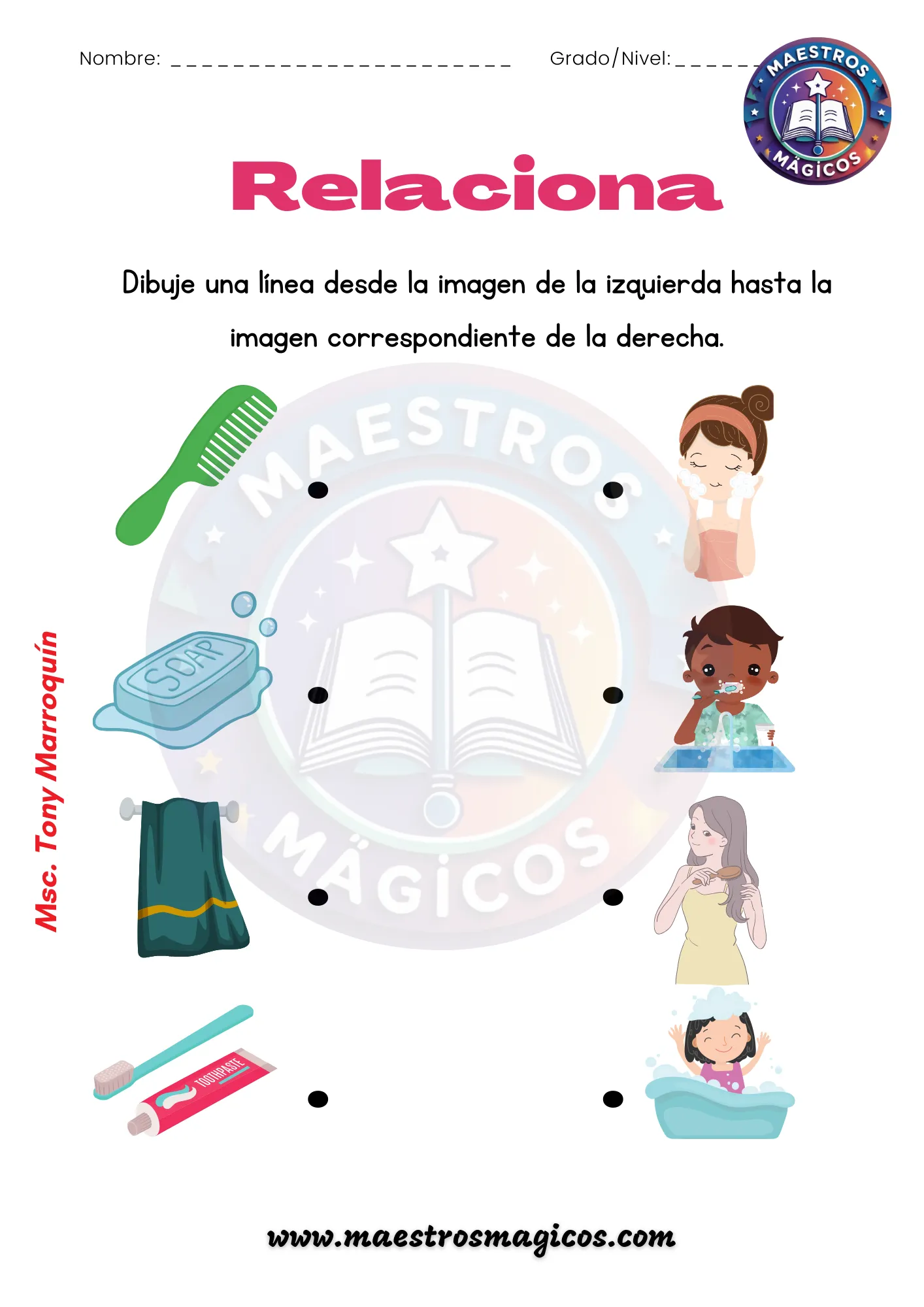 Ficha relacionar acción y objeto higiene