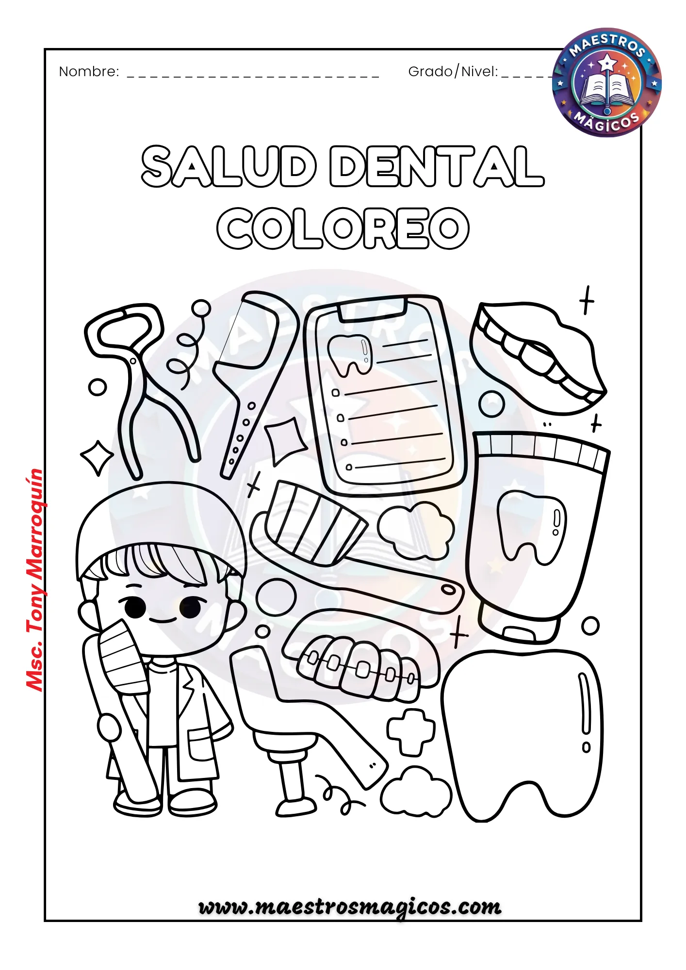 Ficha colorear dientes sanos