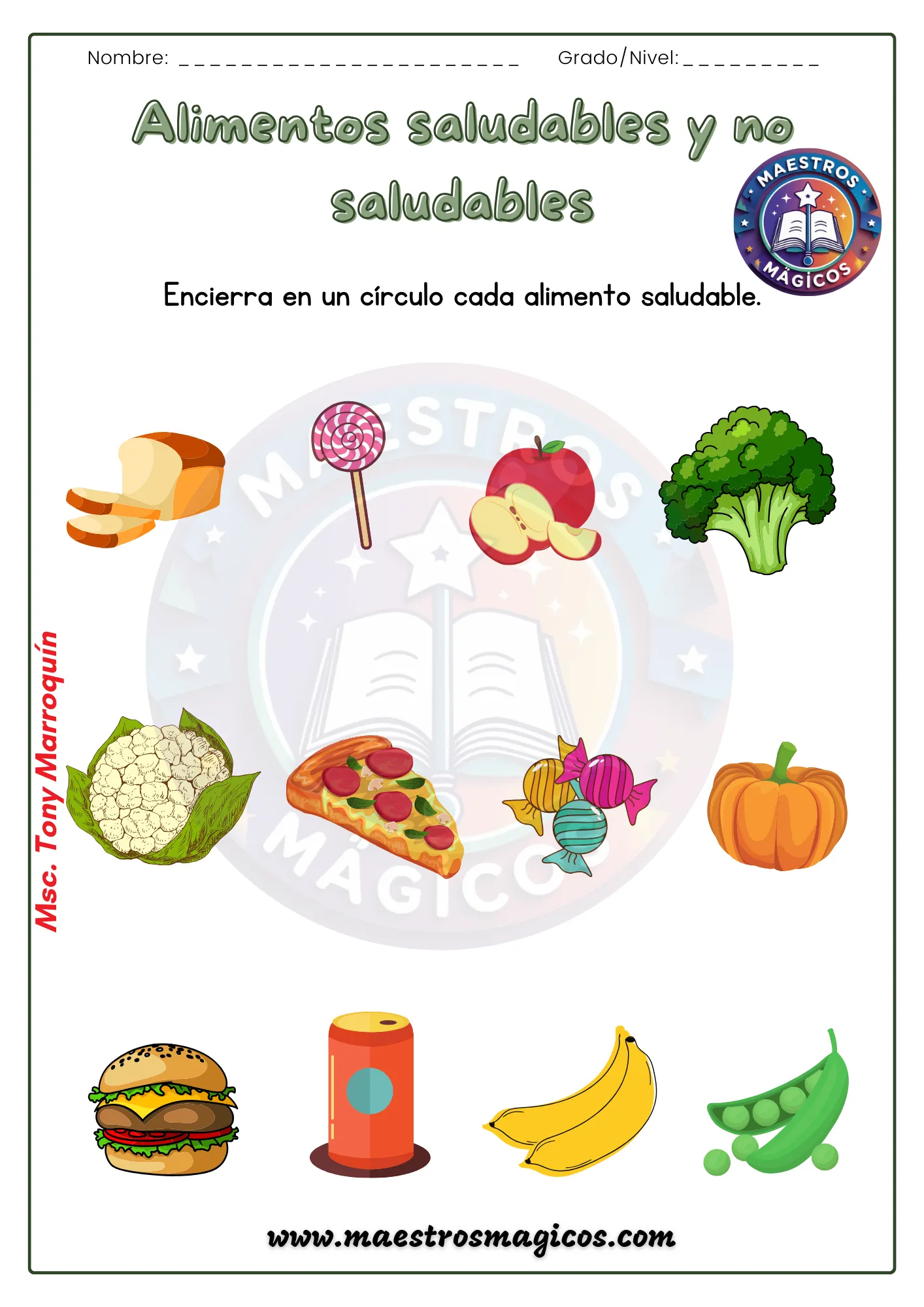 Alimentos saludables y no saludables ficha