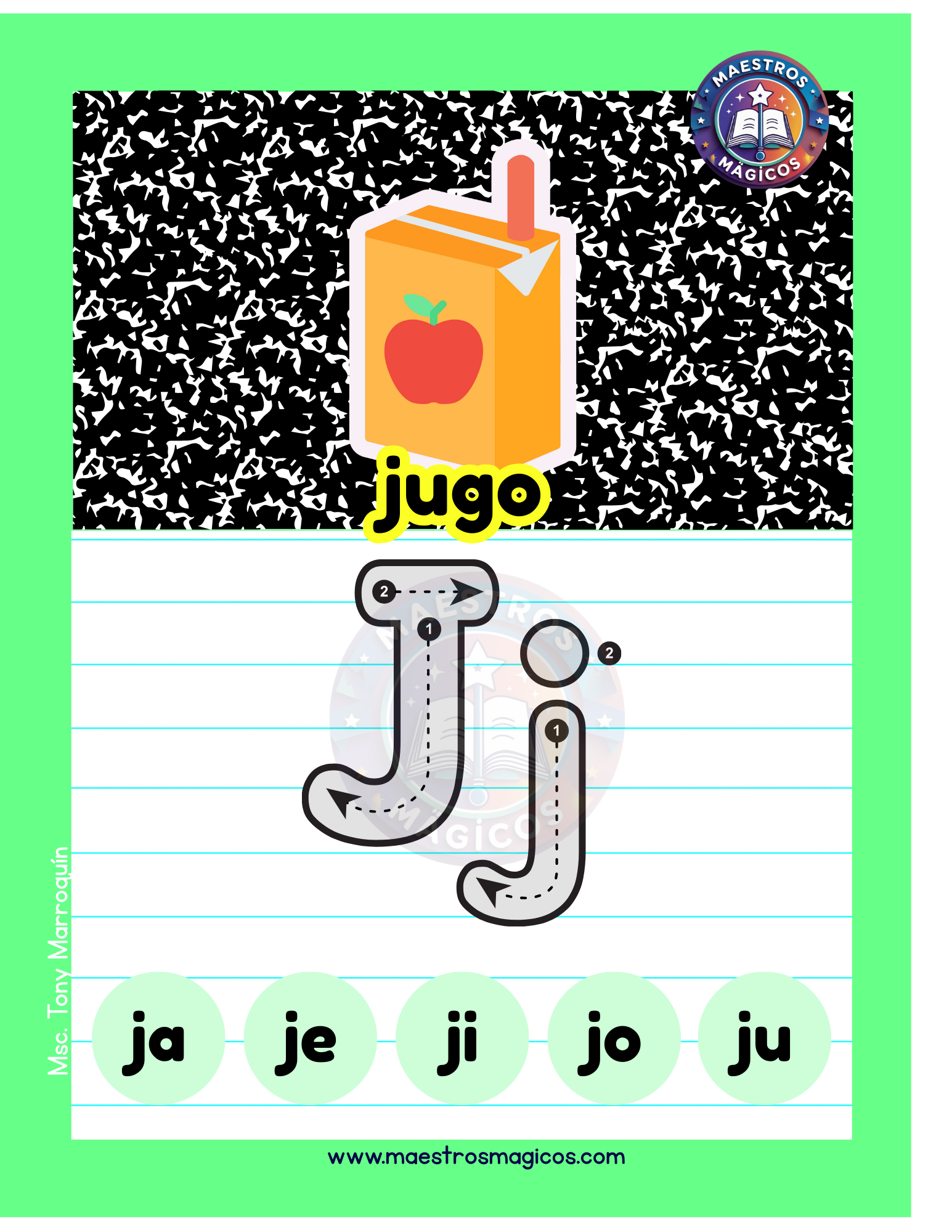 Cartel letra J jugo silabas