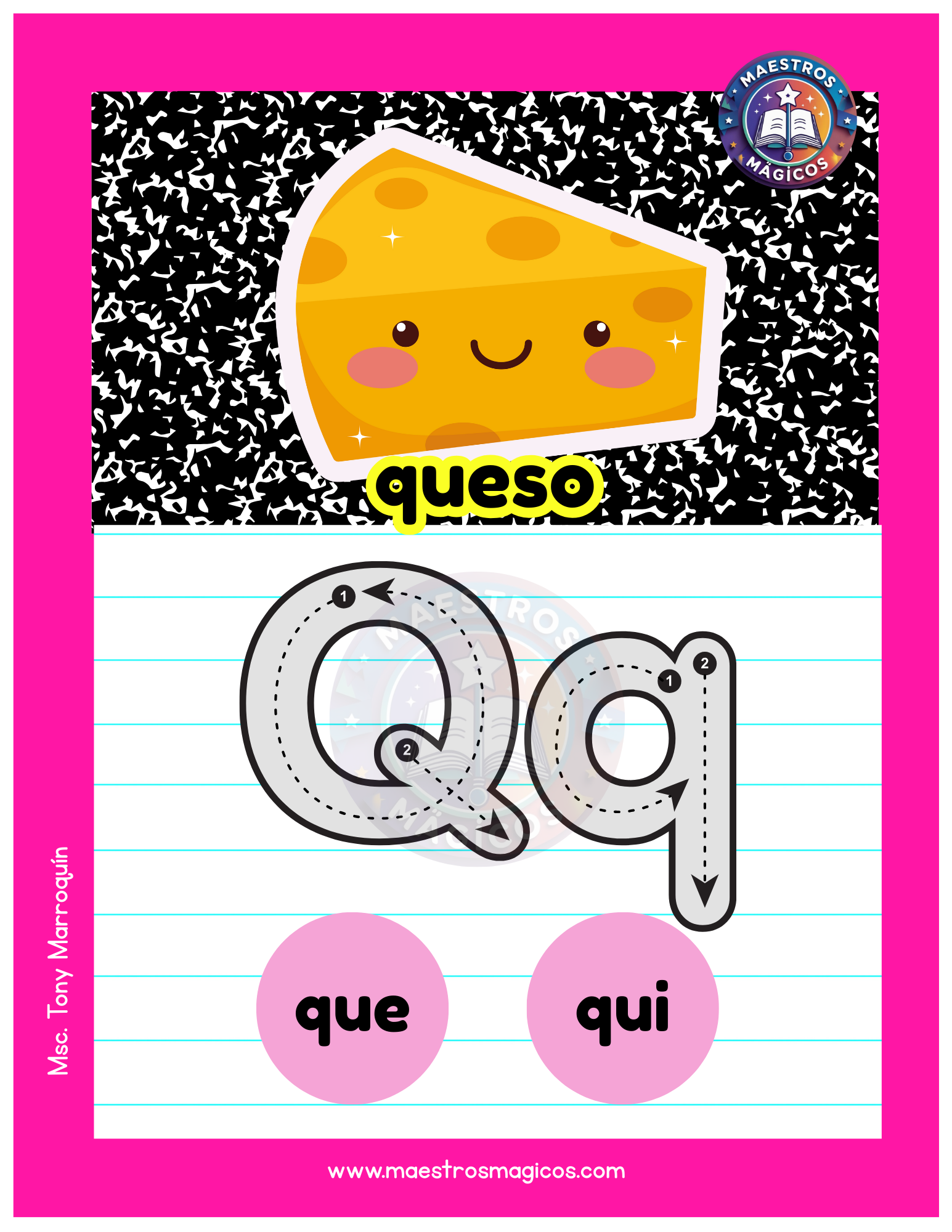 Cartel letra Q queso silabas