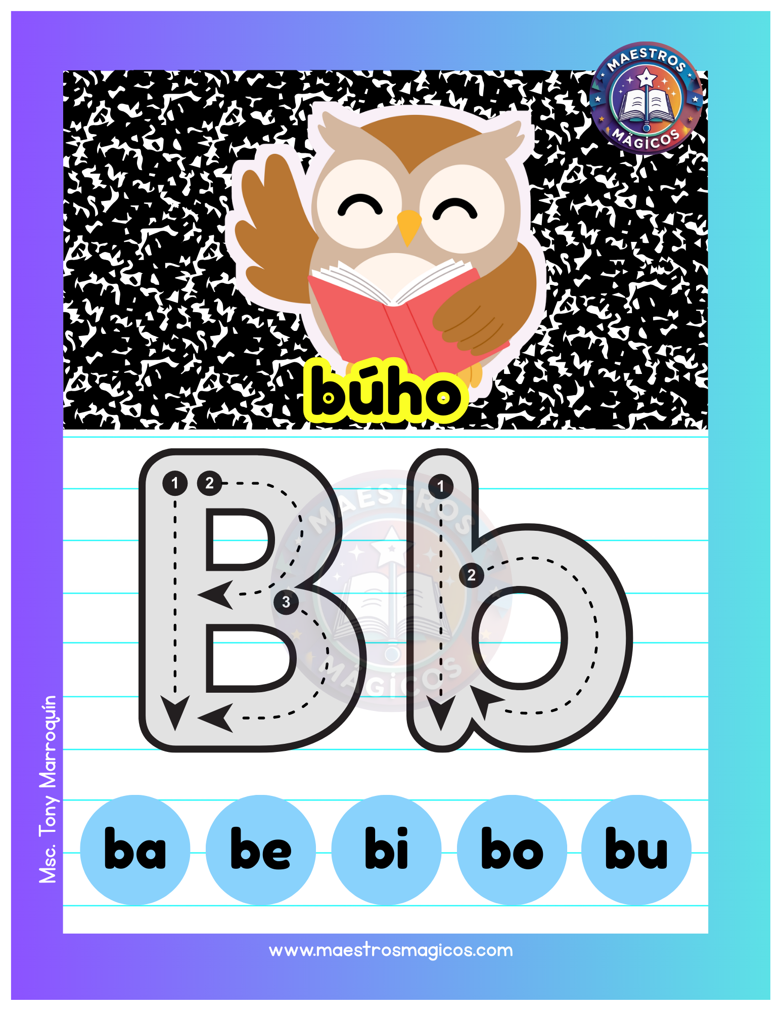 Cartel letra B buho silabas