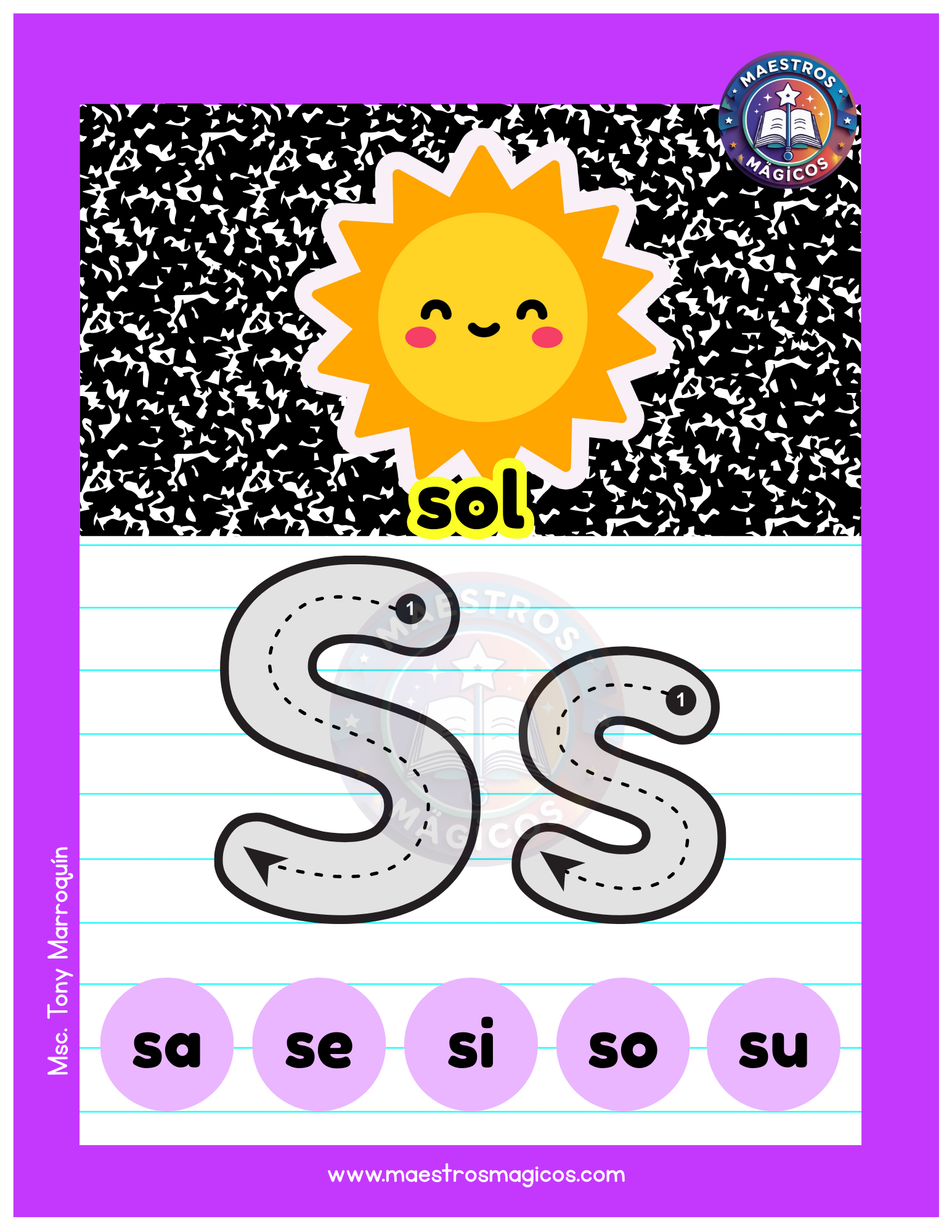Cartel letra S sol silabas