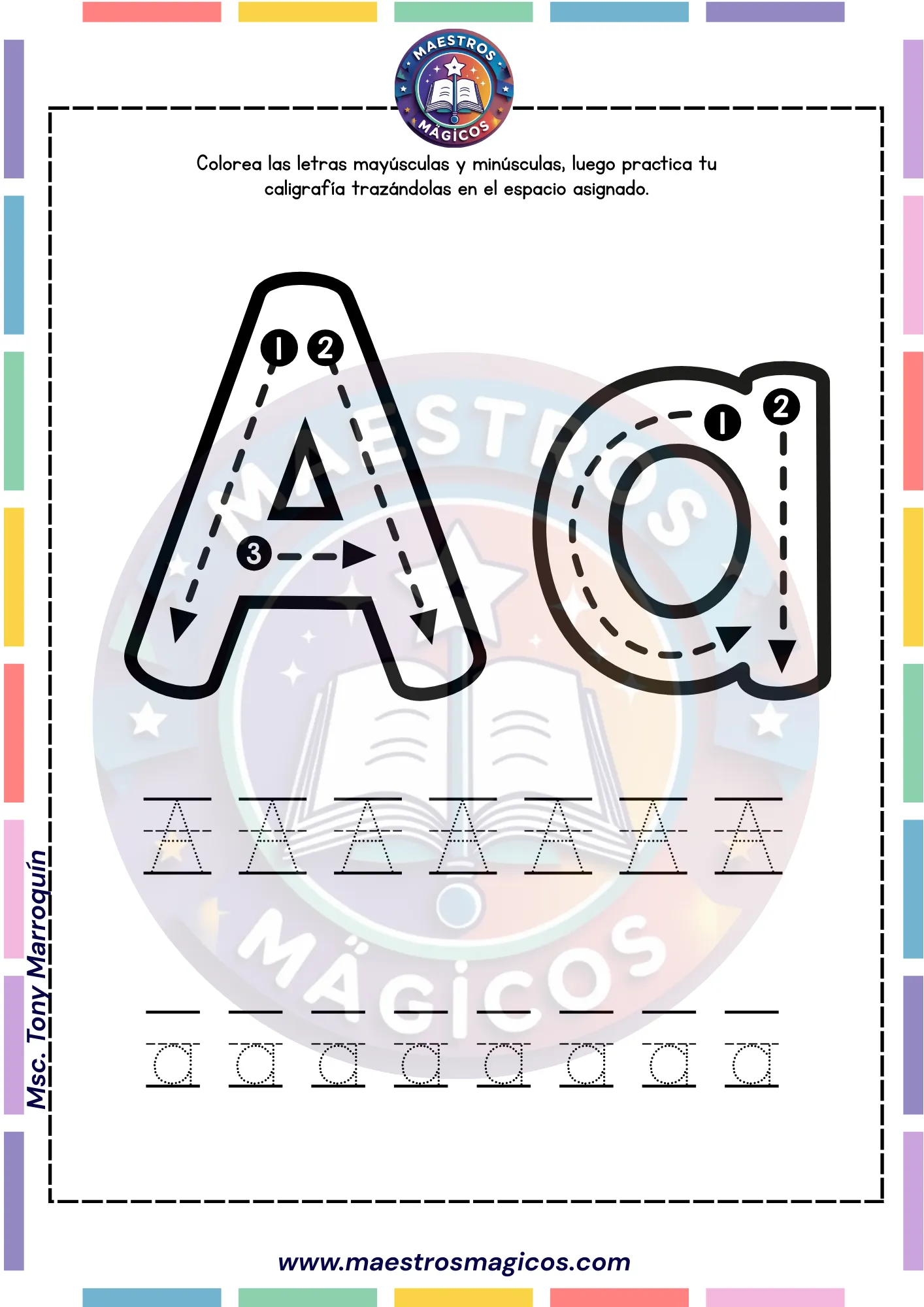 Ficha letra Aa Colorea y traza el abecedario