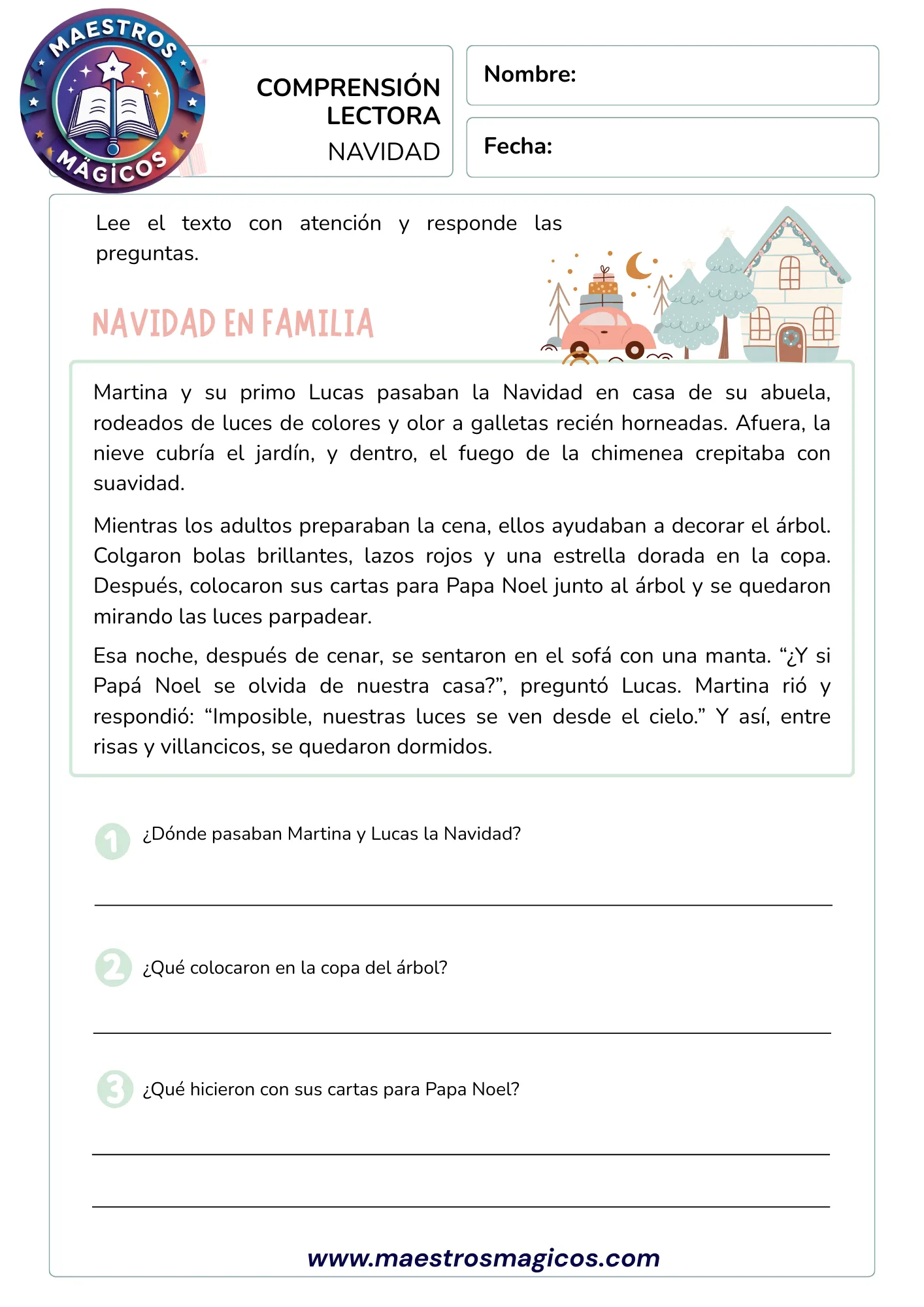 Colorea según el texto sala navidad