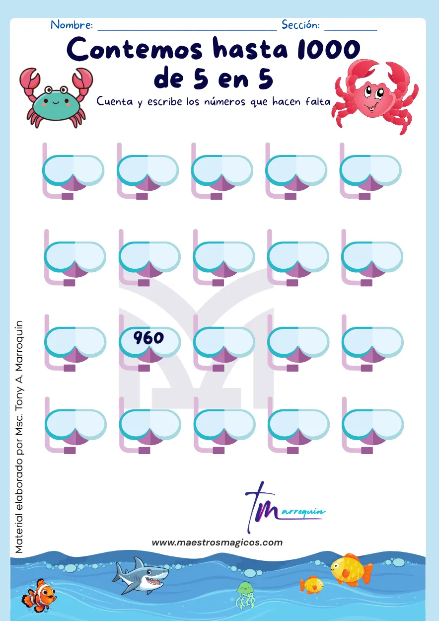 Serie numérica de 5 en 5 hasta 1000
