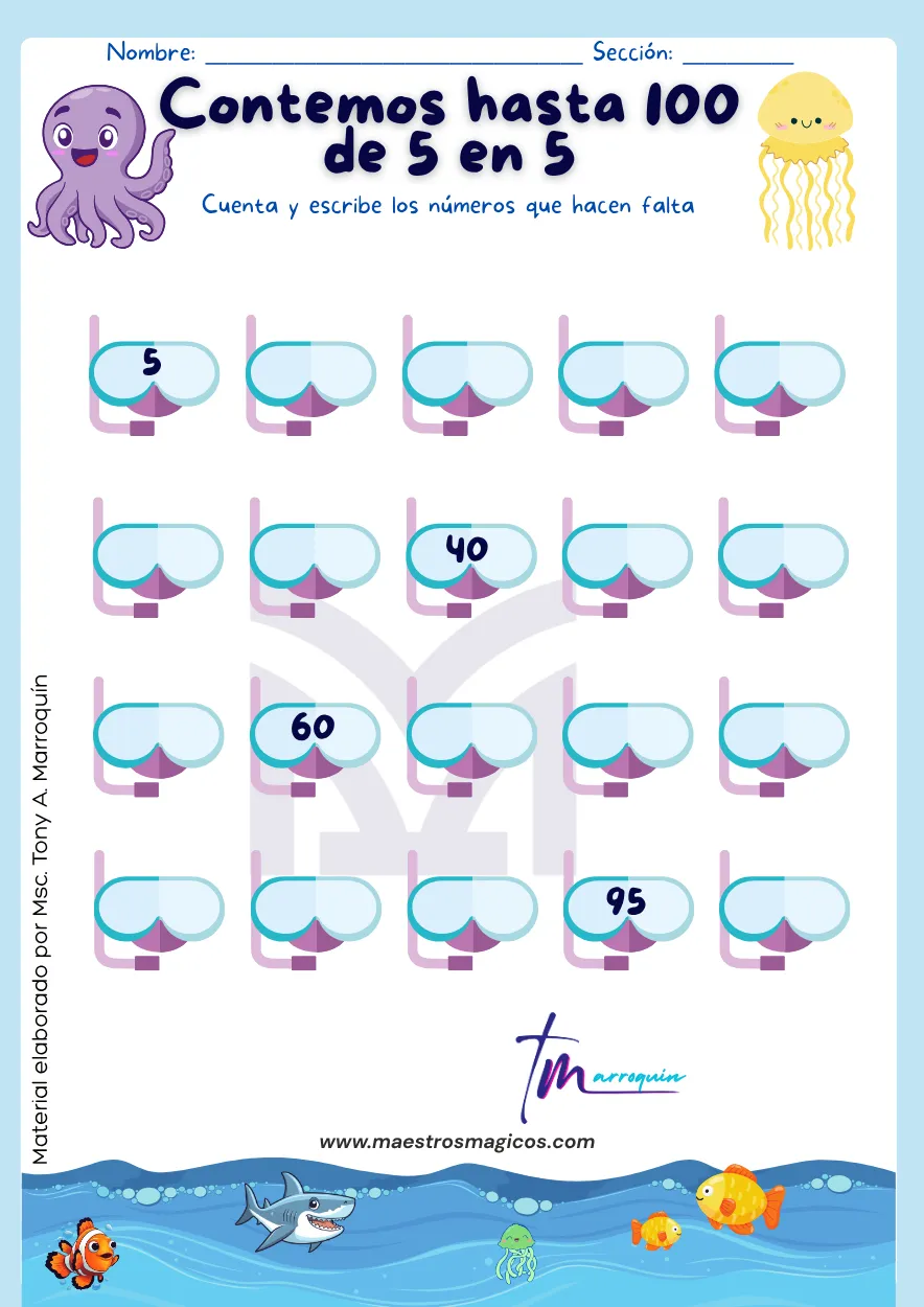 Serie numérica de 5 en 5 hasta 100