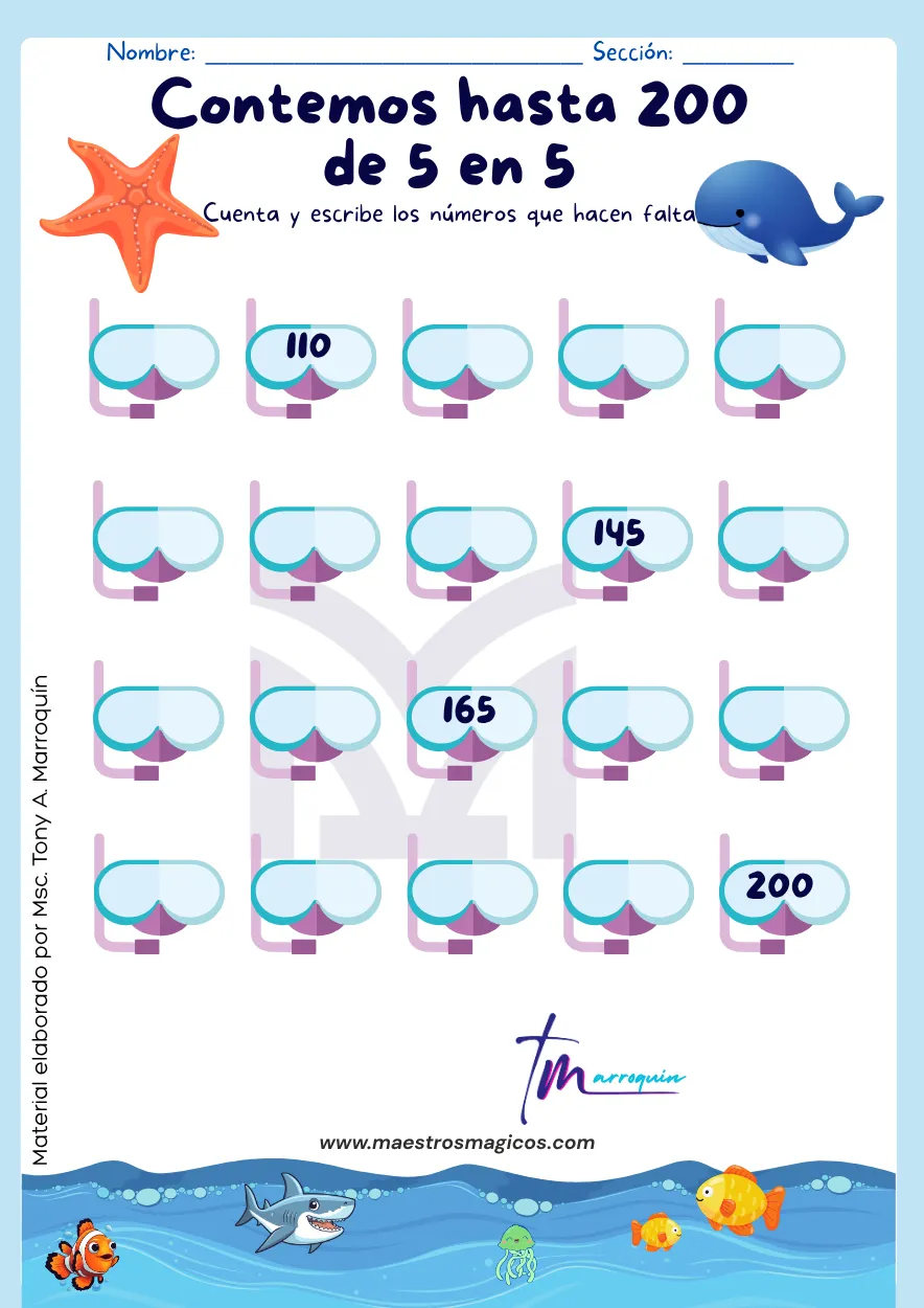 Serie numérica de 5 en 5 hasta 200
