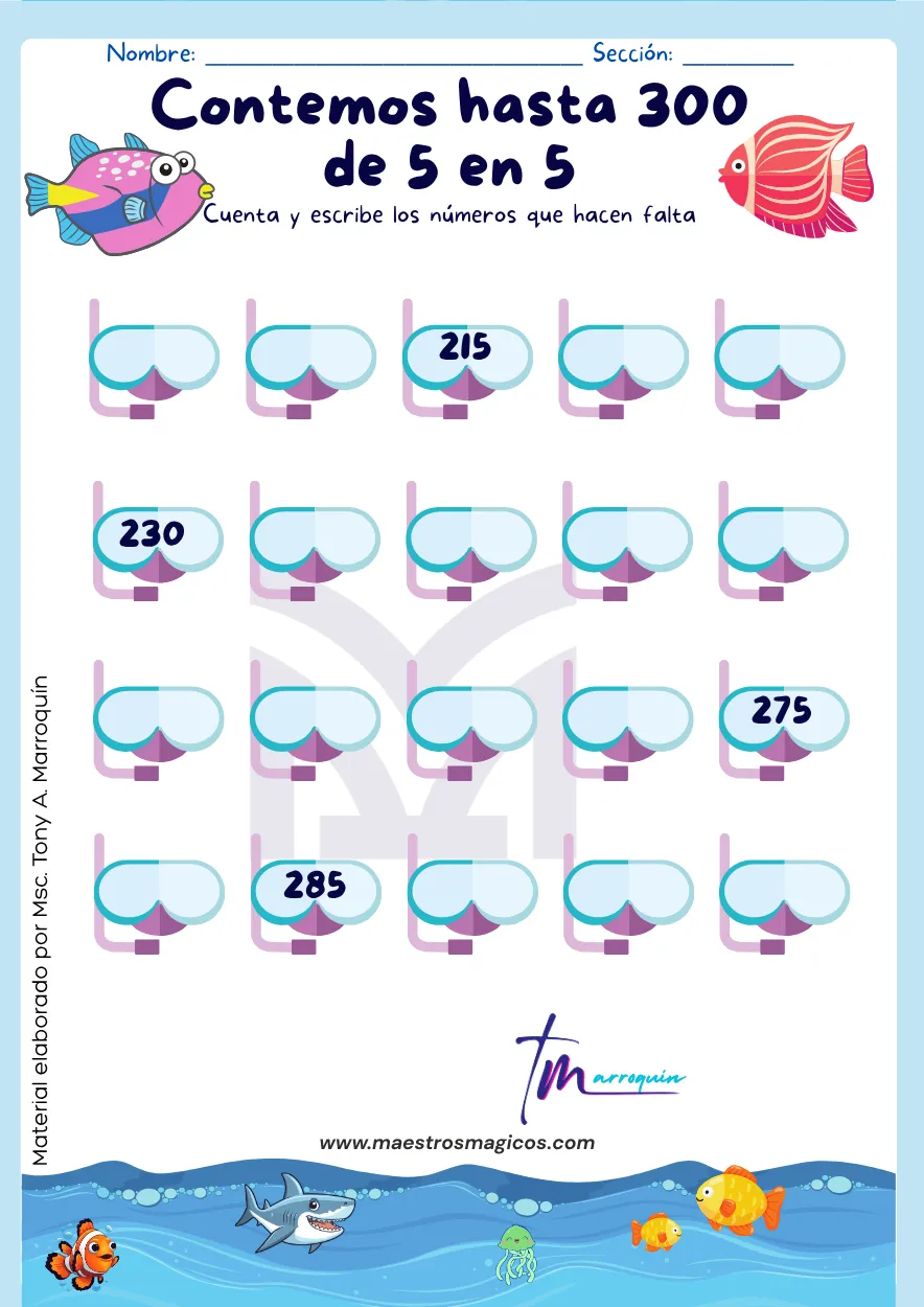 Serie numérica de 5 en 5 hasta 300