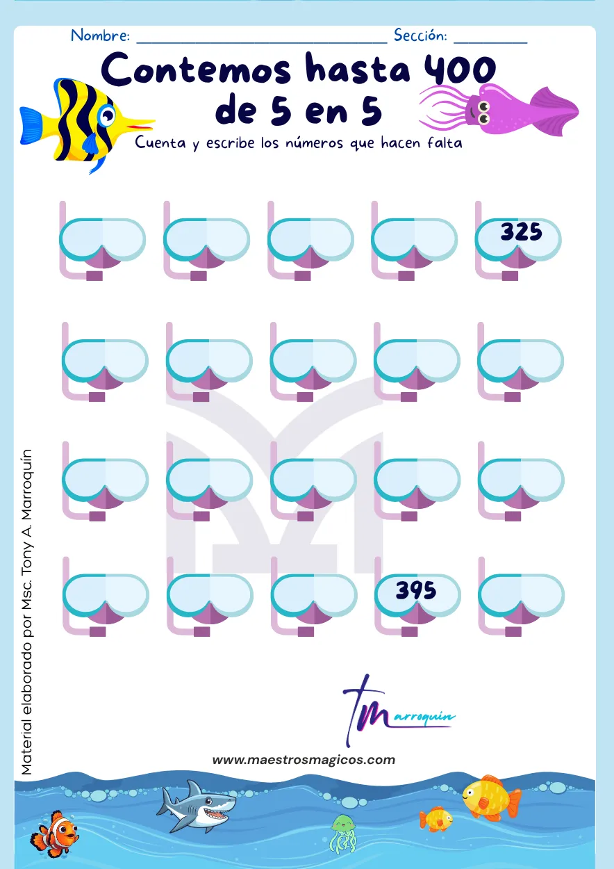Serie numérica de 5 en 5 hasta 400
