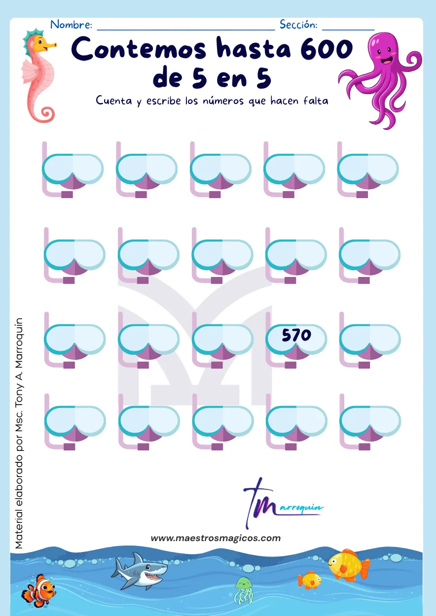 Serie numérica de 5 en 5 hasta 600
