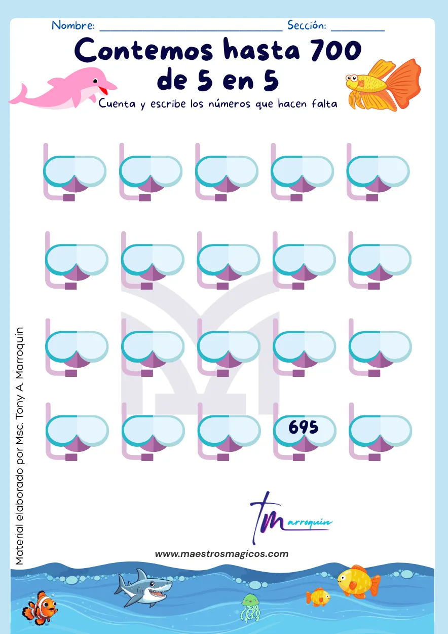Serie numérica de 5 en 5 hasta 700