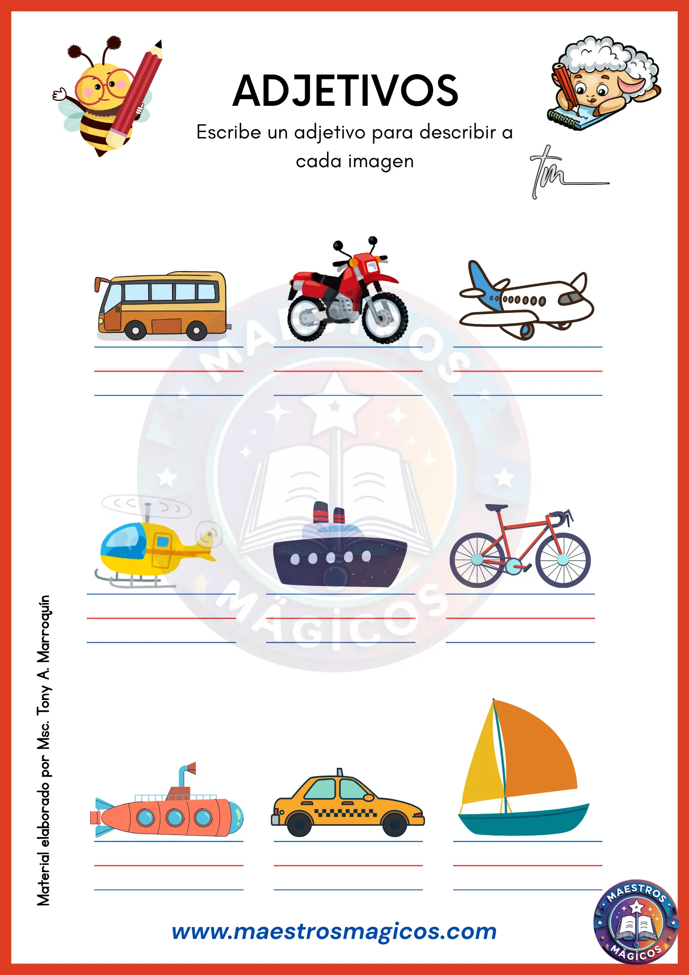 Cuadernillo de adjetivos - transportes