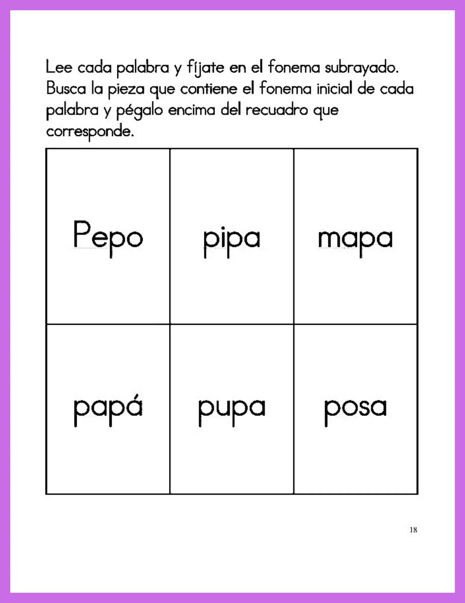 Discriminación visual palabras con P