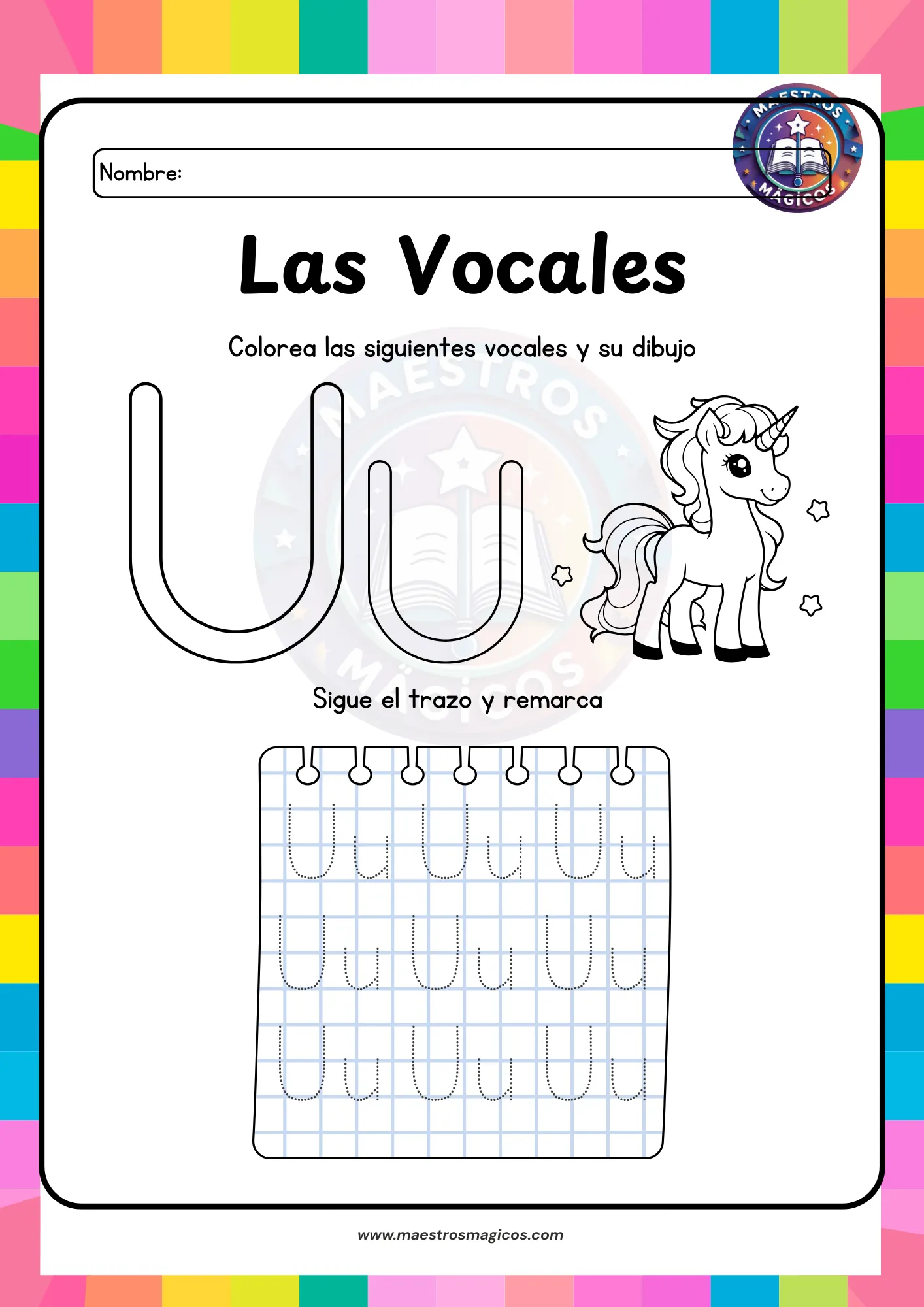 Ficha letra U de Unicornio