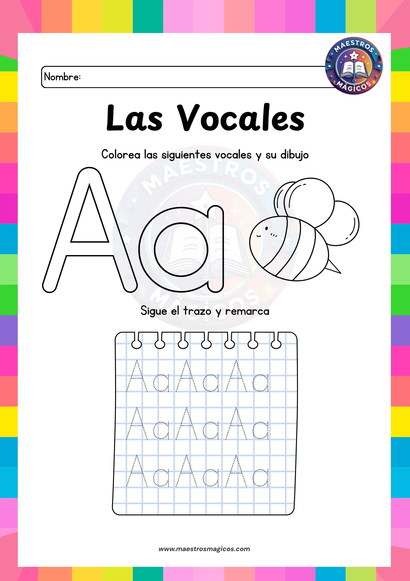 Ficha letra A de Abeja trazos