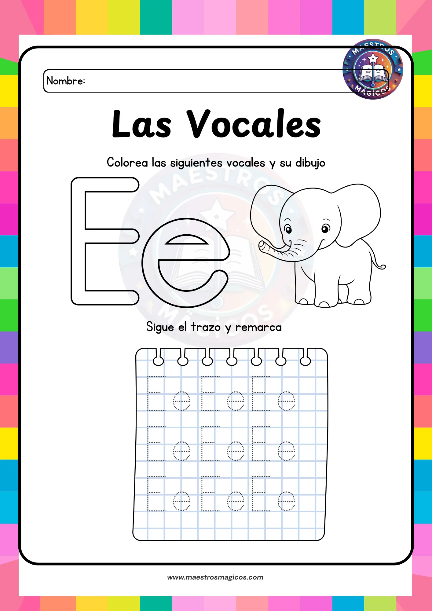 Ficha letra E de Elefante