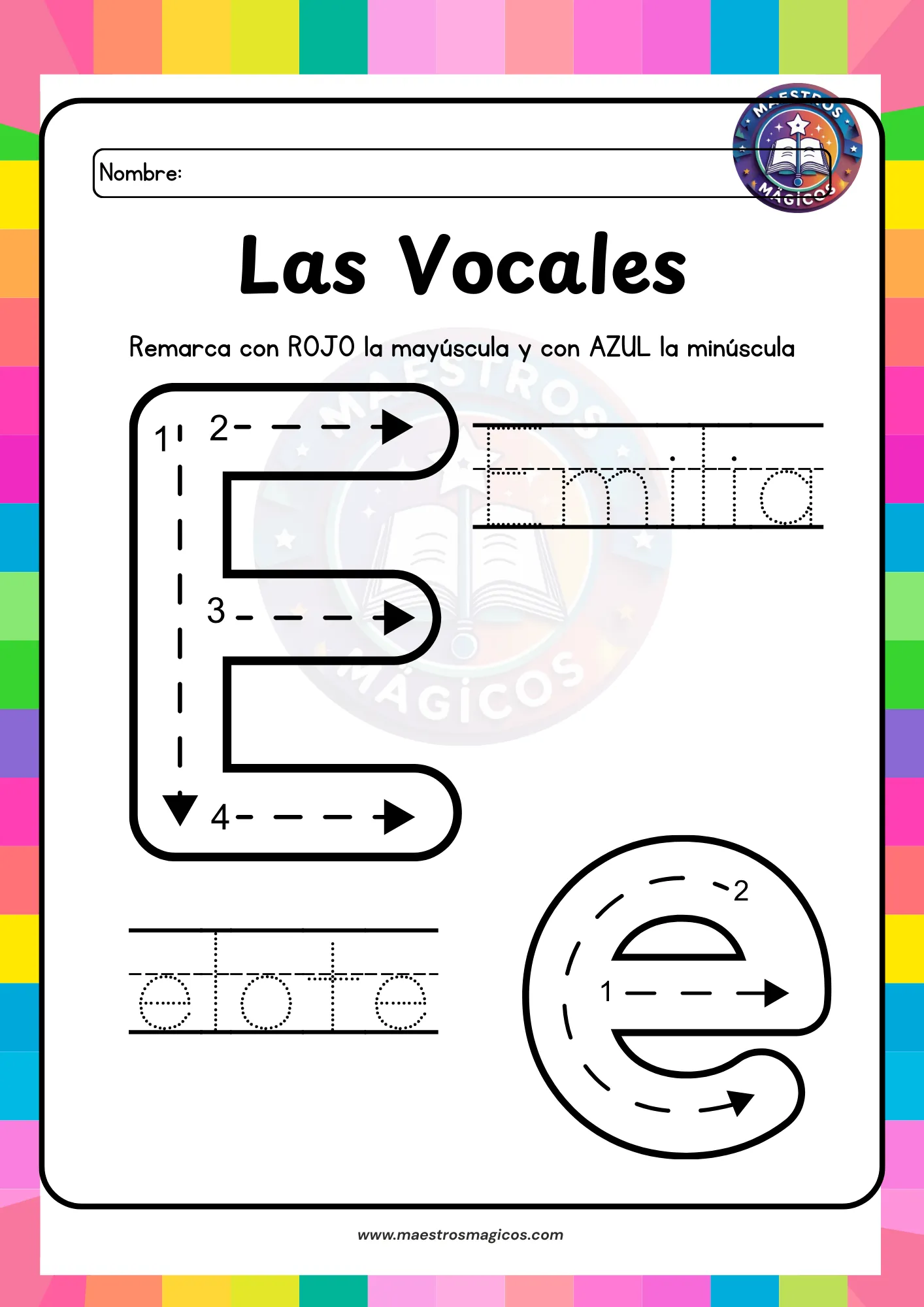 Ficha letra E de Emilia trazo