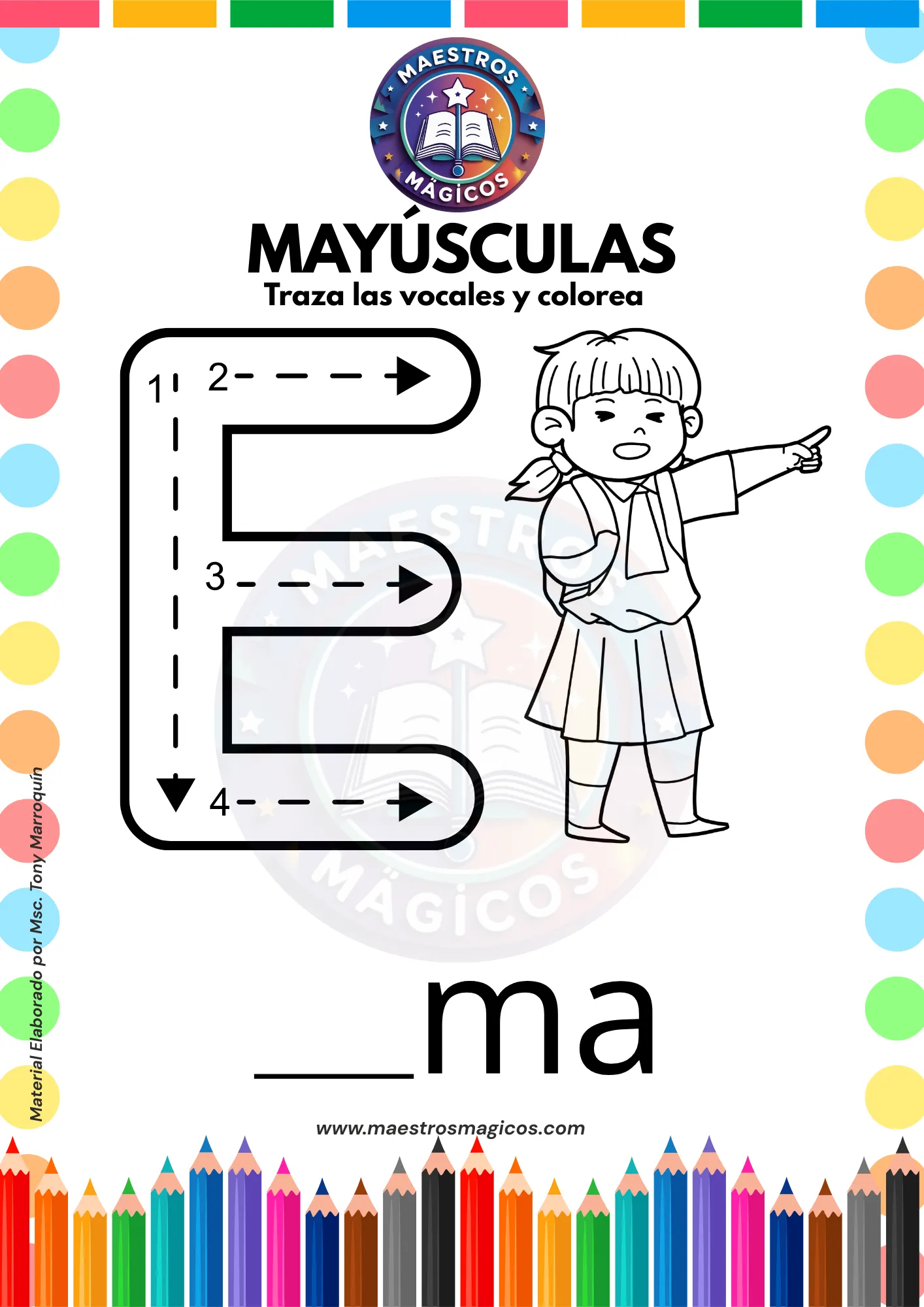 Ficha letra E mayúscula y minúscula