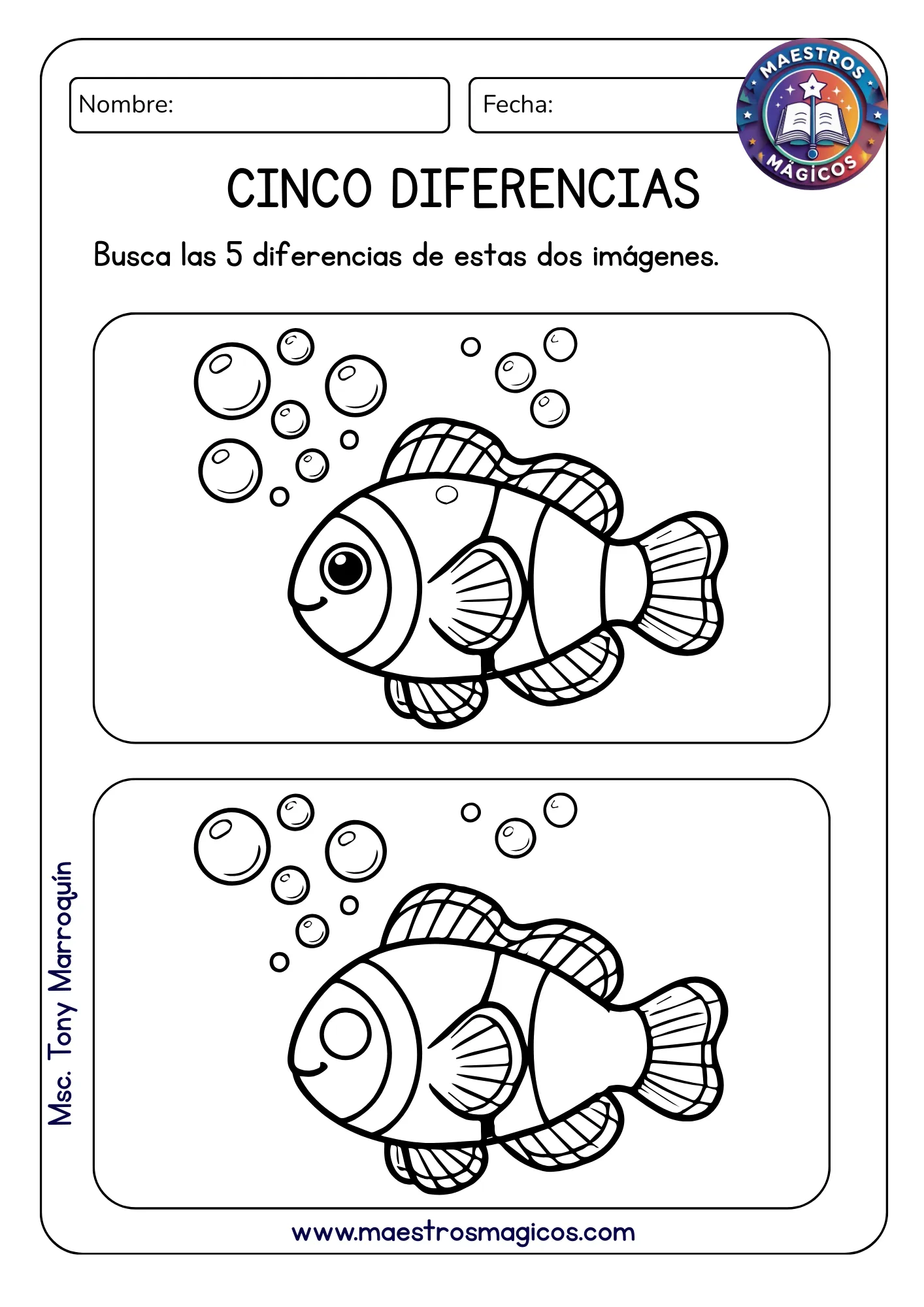 Encuentra 5 diferencias pez payaso