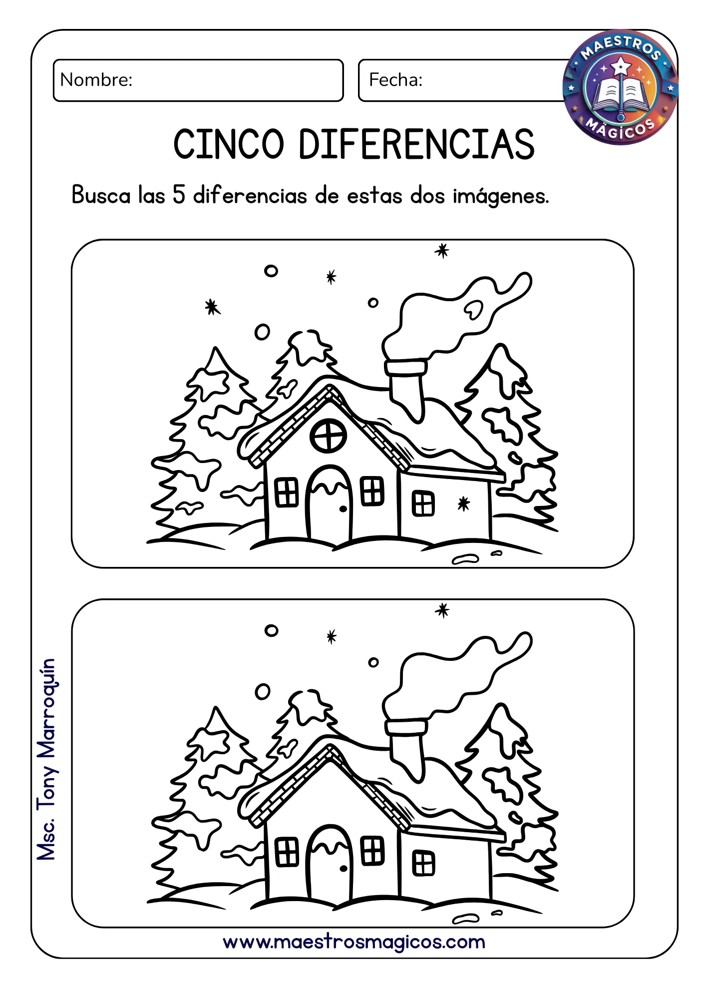 Encuentra 5 diferencias casa invierno