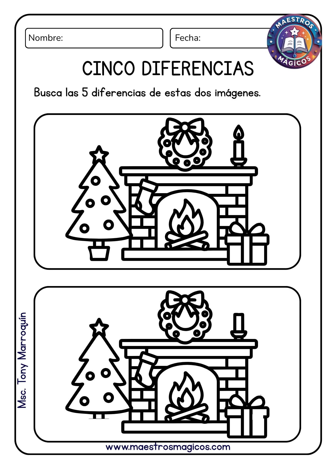 Encuentra 5 diferencias chimenea navidad