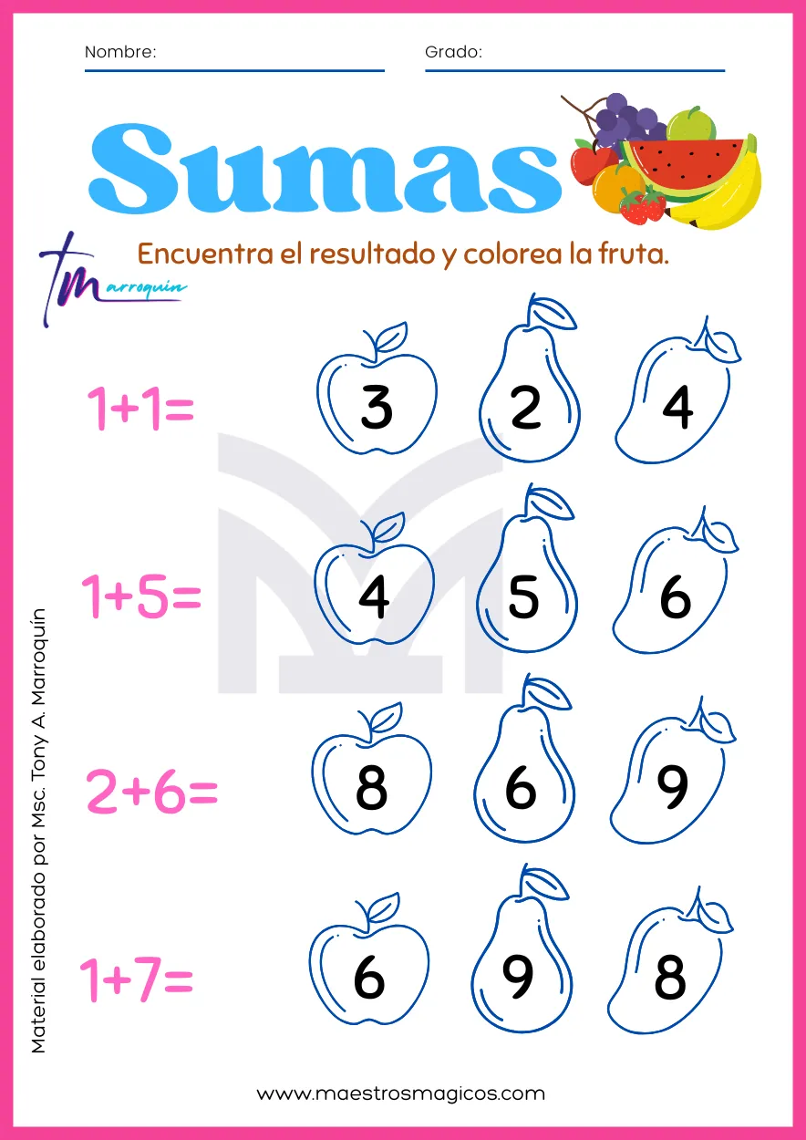 Juguemos a sumar 1 - hoja 1