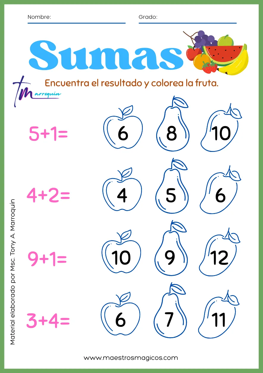 Juguemos a sumar 1 - hoja 7