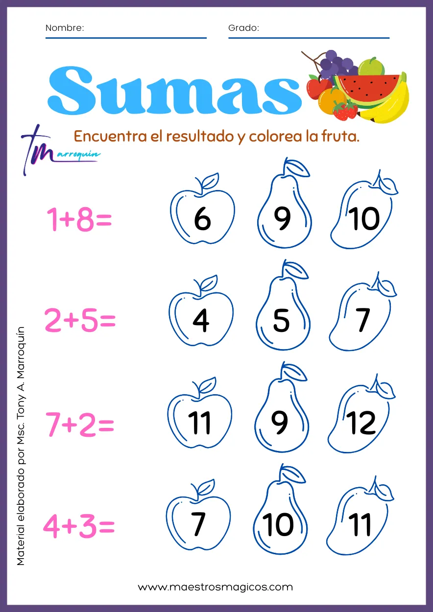 Juguemos a sumar 1 - hoja 8